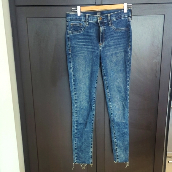 GAP Blue Skinny Jeans Mid-Rise Tapered Super Stretch - Size 27 Great Condition - Picture 1 of 5